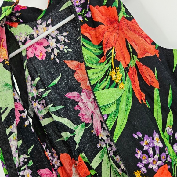 Vintage 70s 80s Housewife Dress Red Black Green Floral A-Line Retro Maxi Size XS - Picture 8 of 8